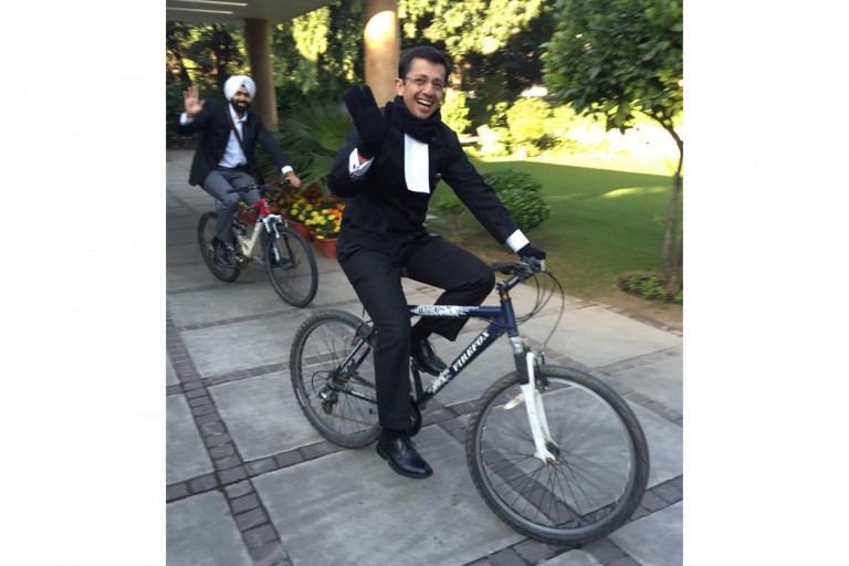 Akshay Bhan, Senior Advocate, bicycles to Court