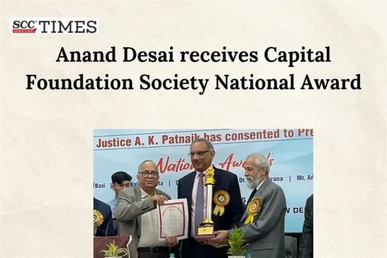 Justice Madan B. Lokur awards Anand Desai with the Capital Foundation Society National Award