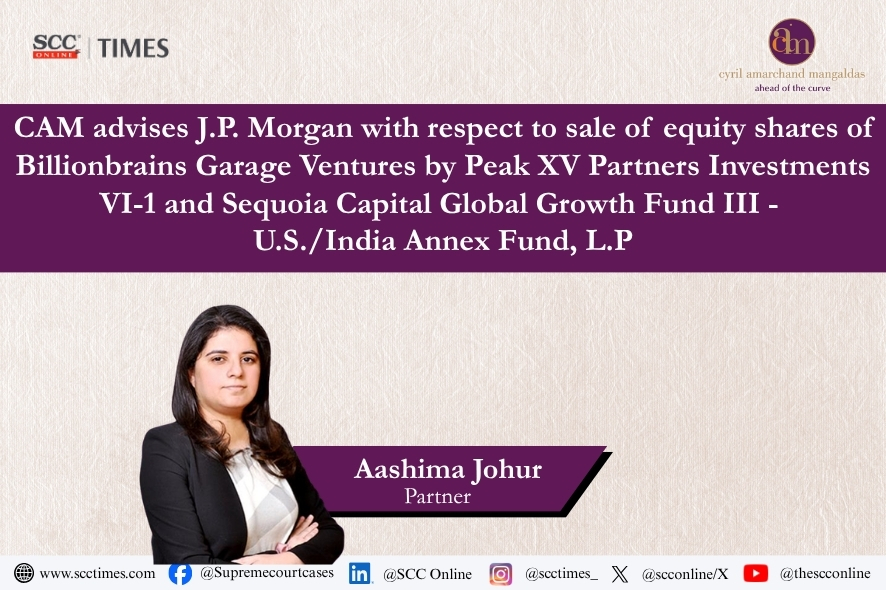 Billionbrains Garage Ventures Equity Sale India: JP Morgan Advised by CAM