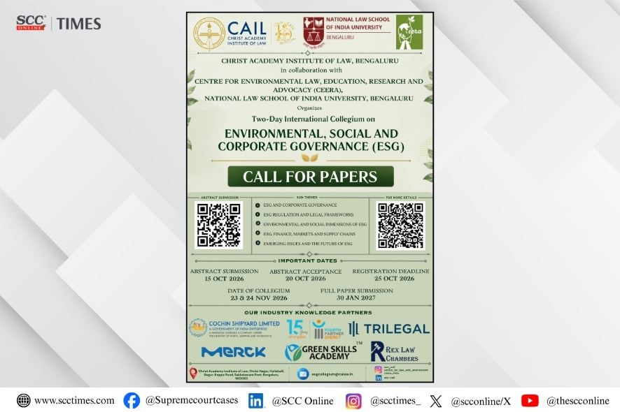 Christ Academy & CEERA-NLSIU: Open ESG Collegium Bengaluru 2026 Call for Papers