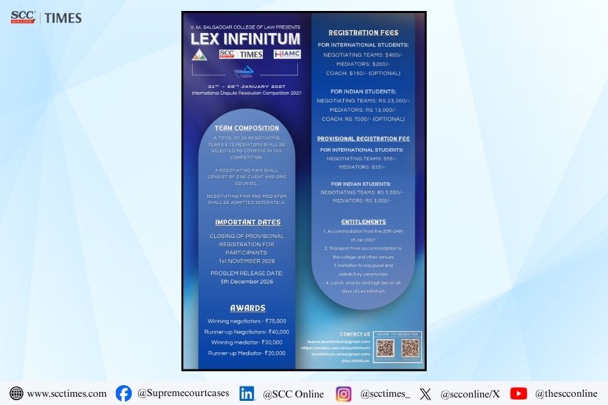 V. M. Salgaocar College: Lex Infinitum 2027 ADR Competition Registration Open